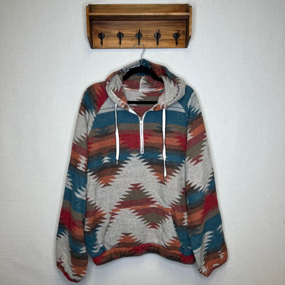 Womens Aztec Print Quarter Zip Hoodie Fleece Lined Casual Comfort Outerwear XXL - Picture 2 of 6